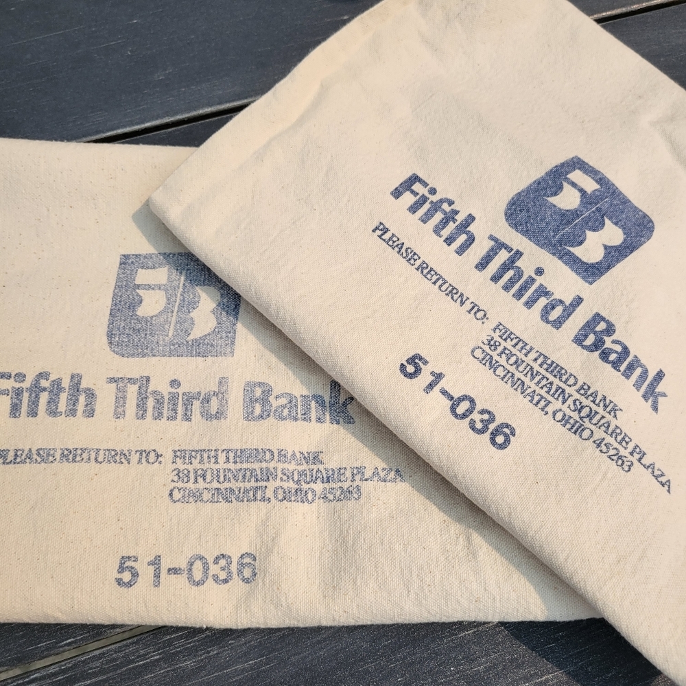 Fifth Third Bank Money Bags (Empty!) ~ Linen Muslin ~ Gift Bag ~ Towel ~ Display